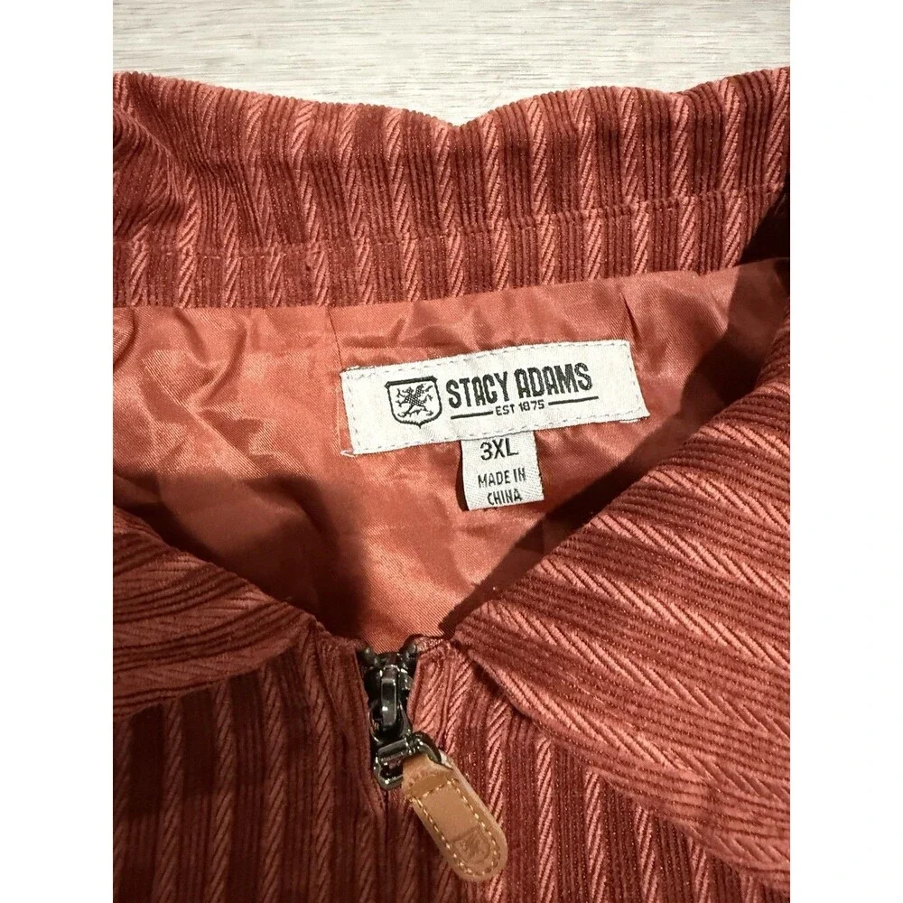 Stacy Adam’s Mens Jacket And Pants Set Rust Corduroy Zip Pockets Lined Size 3XL